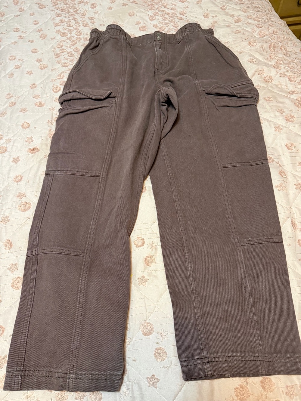 PacSun Washed Cocoa Elastic Waist Utility Cargo Jeans Size L